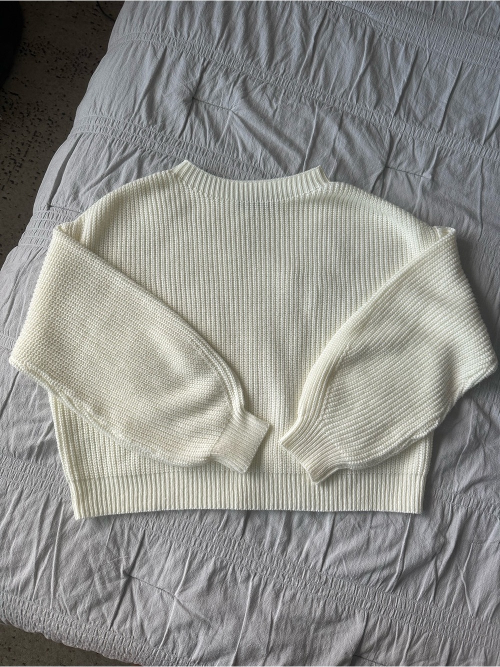 SHEIN Cream Ribbed Crewneck Sweater